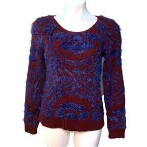 MOTH Chenille Abstract Intarsia Knit Pullover Sweater Medium/M Red Purple